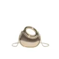 Elegant metallic gold crescent evening bag with textured ridges and chain strap. - Gold
