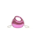 Metallic pink acrylic crescent handbag with vertical ridges and gold chain strap - Pink