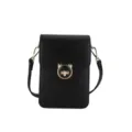 Minimalist black mini crossbody phone bag featuring a stylish gold cat-shaped metal buckle - Black