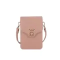 Minimalist pink small crossbody phone bag featuring a cute cat ear gold metal clasp - Pink