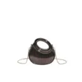 Glossy dark brown acrylic crescent evening bag with ribbed texture and gold chain strap - Gunmetal