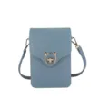Minimalist Morandi blue mini crossbody phone bag with a cute cat-shaped gold metal lock. - Grey Blue
