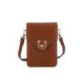 Brown minimalist mini crossbody phone bag featuring a stylish cat-ear metal lock - Brown