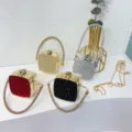 Detailed view of fashionable mini rhinestone evening clutch bags in four colors - Square Box Style (2522) / Black Round Rhinestone Square Box