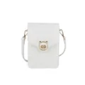 Elegant minimalist white mini crossbody phone bag with a gold cat head twist lock - White