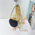 Elegante pochette da sera a forma di cuore con strass neri e catena dorata - Nero Tondo Strass Scatola Mela