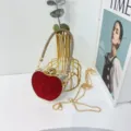 Elegante mini borsa da sera a forma di cuore con strass rossi e catena dorata chic - Rosso Tondo Strass Scatola Mela