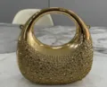 Elegant gold rhinestone evening clutch bag with crescent moon shape and metallic handle - Gold Teardrop Rhinestone