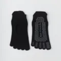 Black non-slip five-toe yoga socks with cutout back and silicone grip soles for fitness. - One Size / Black