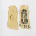 Yellow five-toe yoga socks with anti-slip silicone grips, breathable cutout design for women. - One Size / Yellow