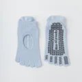 Light blue non-slip yoga toe socks with silicone grips and open back design for fitness. - One Size / Blue