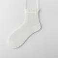 Women white lace mesh crew socks summer breathable silk blend thin ankle socks variant - One Size / Creamy White