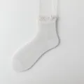 Women's white summer mesh lace mid-tube socks breathable thin cute frilly design hosiery - One Size / Light Gray