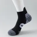 Men athletic sports short socks black grey breathable towel bottom marathon running socks - One Size / Black