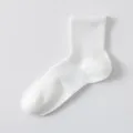 Men white cotton ribbed crew socks, summer breathable mesh casual short socks variation. - One Size / White