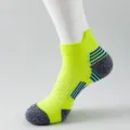 Men neon yellow athletic running socks with grey towel bottom and blue stripes for sports. - One Size / Fluorescent Green
