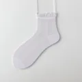 Women summer white lace mid calf socks, breathable mesh design, elegant fashion hosiery. - One Size / Light Purple
