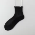 Black sheer lace mesh women socks, thin breathable summer short socks with delicate ruffle. - One Size / Black