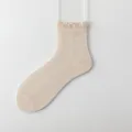 Beige mulberry silk lace ruffles mid tube socks summer breathable mesh short casual socks - One Size / Beige