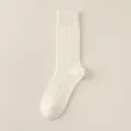 Women thick warm wool mid-tube socks, creamy white cable knit thermal winter anti-pilling - One Size / White