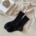 Women thick winter wool socks mid-calf cozy warm solid black knit hosiery for cold weather - One Size / Black