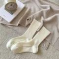 Thickened warm women winter wool socks, cozy ribbed knit design, soft casual mid tube socks. - One Size / Milk White
