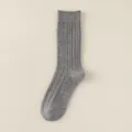 Grey women wool mid tube socks, cozy cable knit winter thermal hosiery variant. - One Size / Light Gray