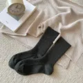 Thick wool winter socks for women, dark grey ribbed knit cozy thermal mid-tube sock. - One Size / Dark Gray