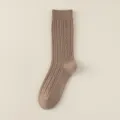 Women's mid-calf cable knit wool socks, thick warm thermal winter solid color casual socks. - One Size / Dark Coffee