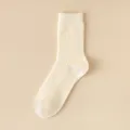 Men solid ribbed mid-tube wool socks, warm cashmere blend winter casual dress crew socks. - One Size (38-43) / White