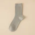 Men's Grey Ribbed Wool Mid-Calf Socks Warm Winter Thermal Business Casual Long Socks - One Size (38-43) / Light Gray