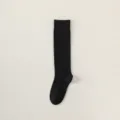 Black Cotton Calf Socks Women Japanese JK Style Over Knee Stockings Casual Winter Wear - One Size / Calf-High - Black