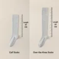 Grey long socks and over-the-knee socks set, casual cotton knit daily wear for women. - Over-the-Knee Socks / Light Gray