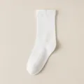 Solid color cotton socks Japanese style calf socks comfortable daily wear white hosiery - One Size (35-39) / Mid-calf Socks-White