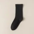 Classic solid black women crew socks, soft cotton material, perfect for daily wear. - One Size (35-39) / Mid-calf Socks-Black
