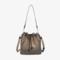 A detailed close-up front view of frosted TPU jelly bucket bag with drawstring - Black