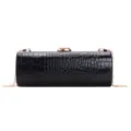 Elegant black crocodile pattern long baguette clutch bag with a luxury gold chain strap - Black