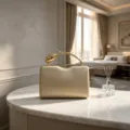 Elegant champagne gold evening clutch bag with creative rose flower branch metal handle - Gold