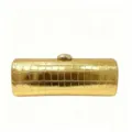 Elegant gold crocodile embossed baguette clutch bag for evening parties and formal events. - Gold