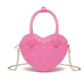 Chic pink quilted heart-shaped PVC jelly handbag with elegant gold chain strap for women - 170*50*140mm / Rose Red
