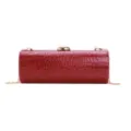 Vintage red crocodile pattern long baguette clutch bag with gold chain - Burgundy