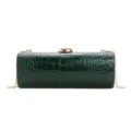 Elegant vintage dark green crocodile embossed baguette clutch with gold chain strap - Green