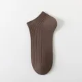 Men's brown summer short cotton socks, breathable ribbed ankle socks for daily casual wear. - One Size / Coffee