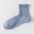 Men breathable cotton mesh short socks light blue casual summer solid color comfortable - One Size / Blue