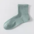 Light green men's summer cotton ribbed mesh short crew socks, breathable and comfortable. - One Size / Green