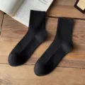 Calcetines negros acanalados para hombre, calcetines transpirables de algodón liso clásico - Talla única / Negro