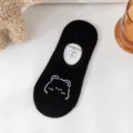 Women anti-slip black boat socks, breathable summer thin invisible socks with cute bear. - One Size (35-39) / Black