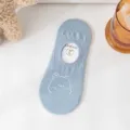 Cute blue low-cut boat socks for women with adorable cartoon bear design, breathable and non-slip. - One Size (35-39) / Blue