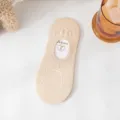 Women cute cartoon bear breathable shallow mouth invisible socks summer thin anti slip boat socks - One Size (35-39) / Beige