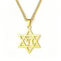 Gold stainless steel Star of David necklace with Hebrew Chai pendant for men and women - Star of David & Chai Gold